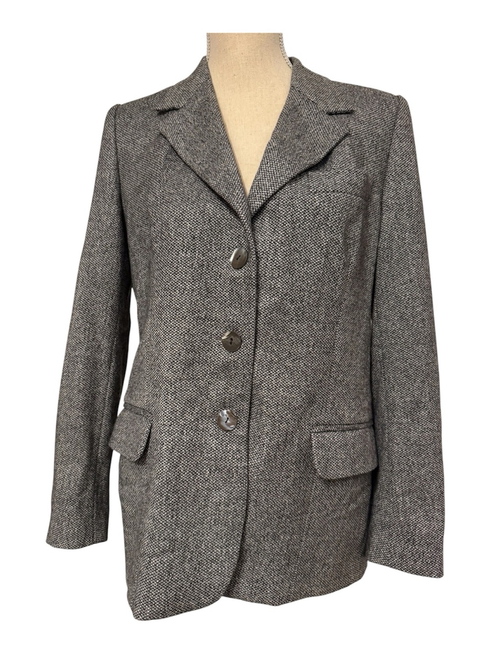 AU PETIT MATELOT BLAZER GRAY TWEED WOOL FRANCE POCKETS SIZE 40 M